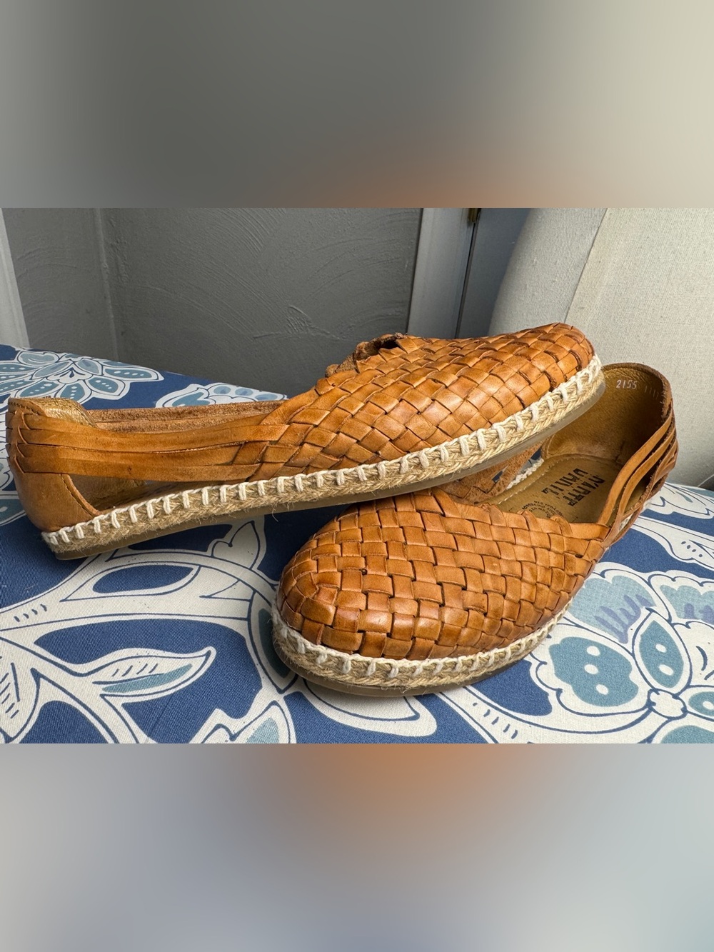 D’Arte Huaraches Leather Espadrille Flats Woven Tan Handmade Mexico Size 11